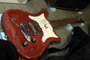 Stevie Ray Vaughan guitar that was flooded at Soundcheck Nashville and are now drying out May 10, 2010. Most of these artifacts are irreplaceable and are one of a kind